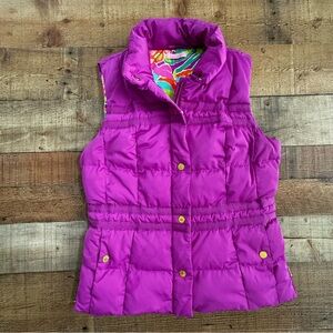 Lilly Pulitzer Puffer Vest MEDIUM Plum Purple with Floral Contrast Interior